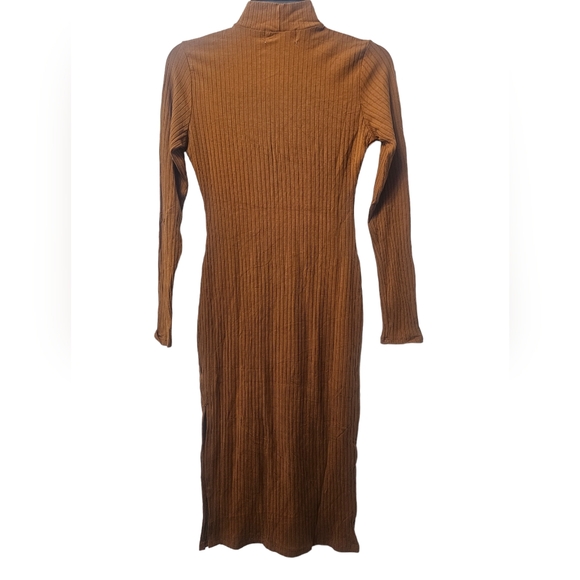 NWT Mock Neck Long Sleeve Hacci Ribbed Side Slit Bodycon Midi Dress Small - Picture 4 of 4